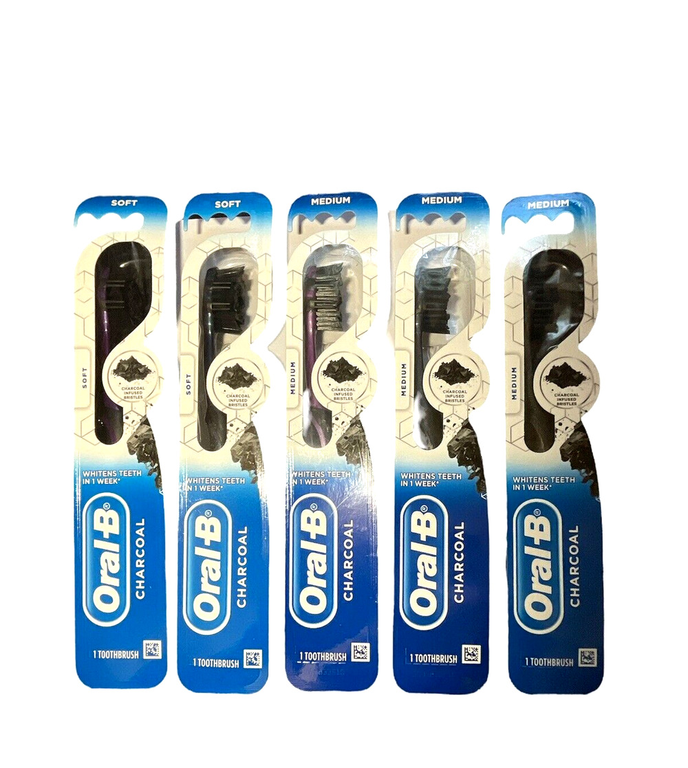 Oral-B Charcoal Infused Bristles Medium Soft Manual Toothbrushes Pack of 5 NEW!